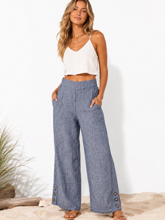 Sigrid Olsen Pants - Sigrid Olsen Wide-Leg Linen-Blend Pants in Slate Blue